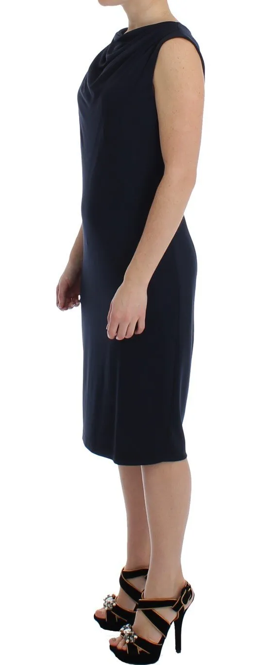 Blue Stretch Jersey Wiggle Sheath Dress