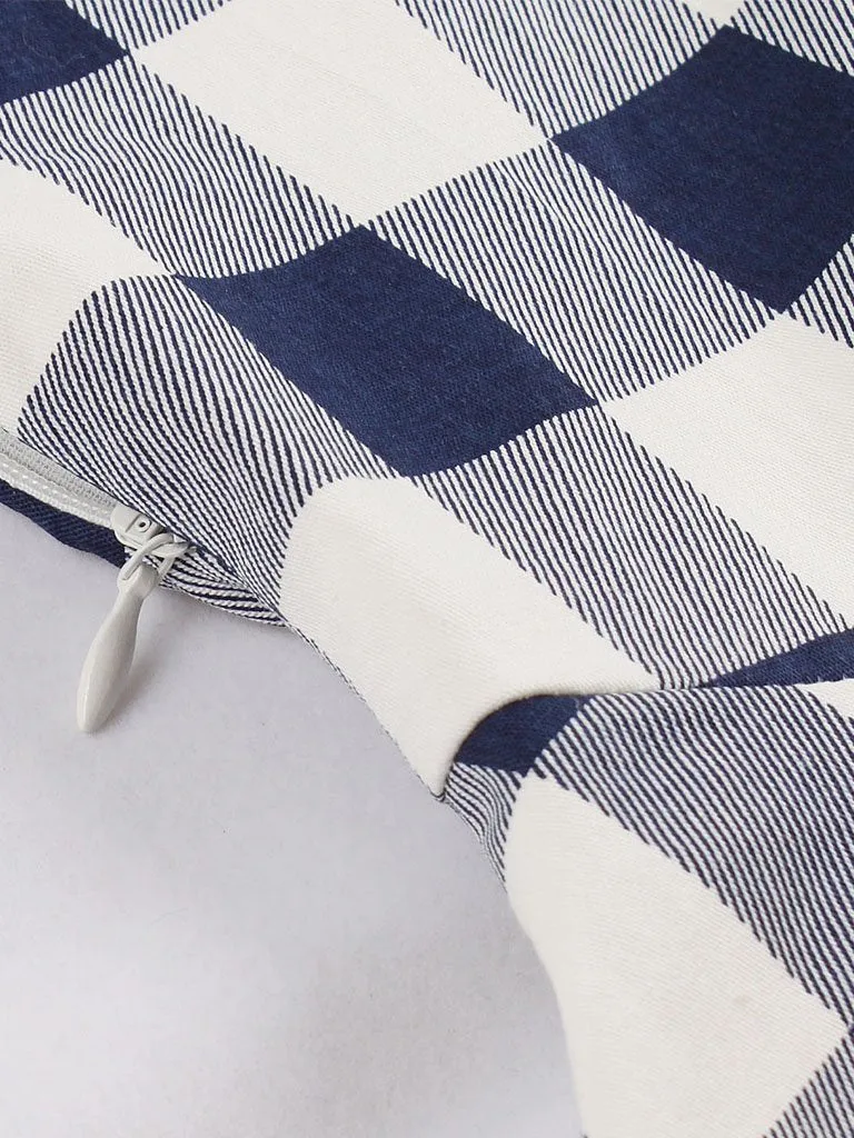 Blue White 1950s Pockets Plaid Dress