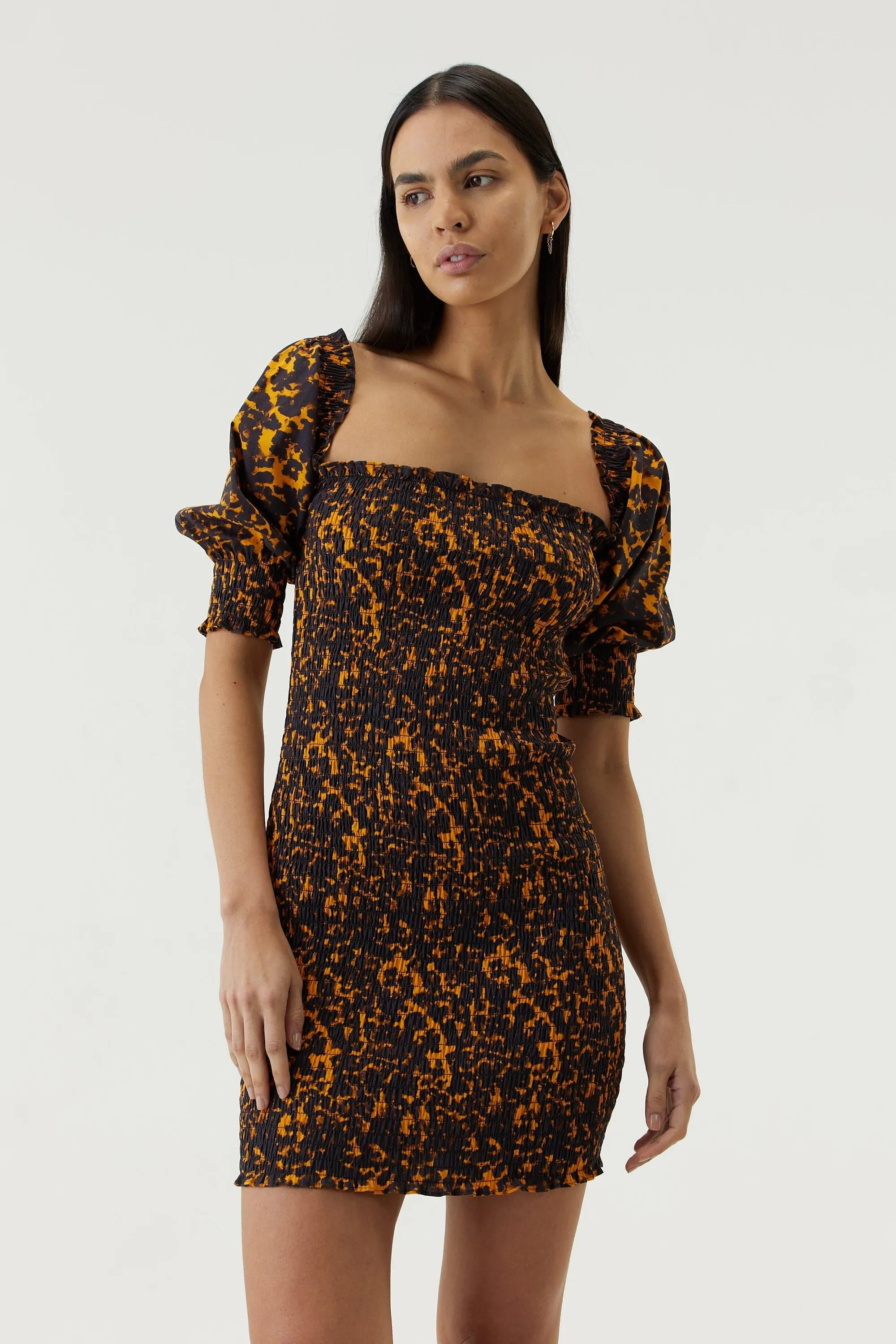 BLUR OUT OFF SHOULDER DRESS | ORANGE BLUR