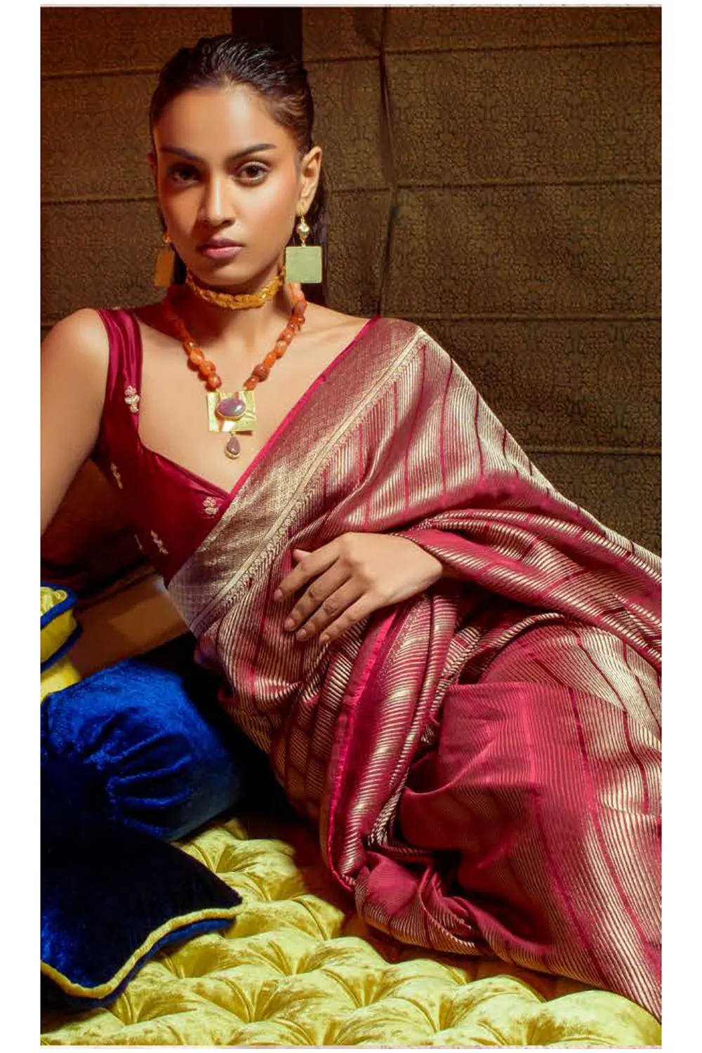 Brick Pink Colour Satin Kanjivaram Silk Saree With Matching Blouse