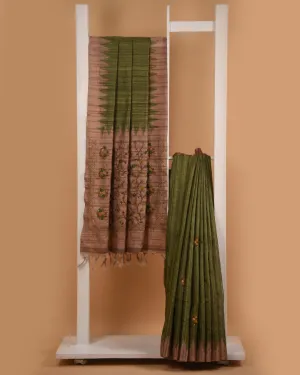 Bright Green Silk Cotton Blend Embroidered Saree With Silk Cotton Blouse
