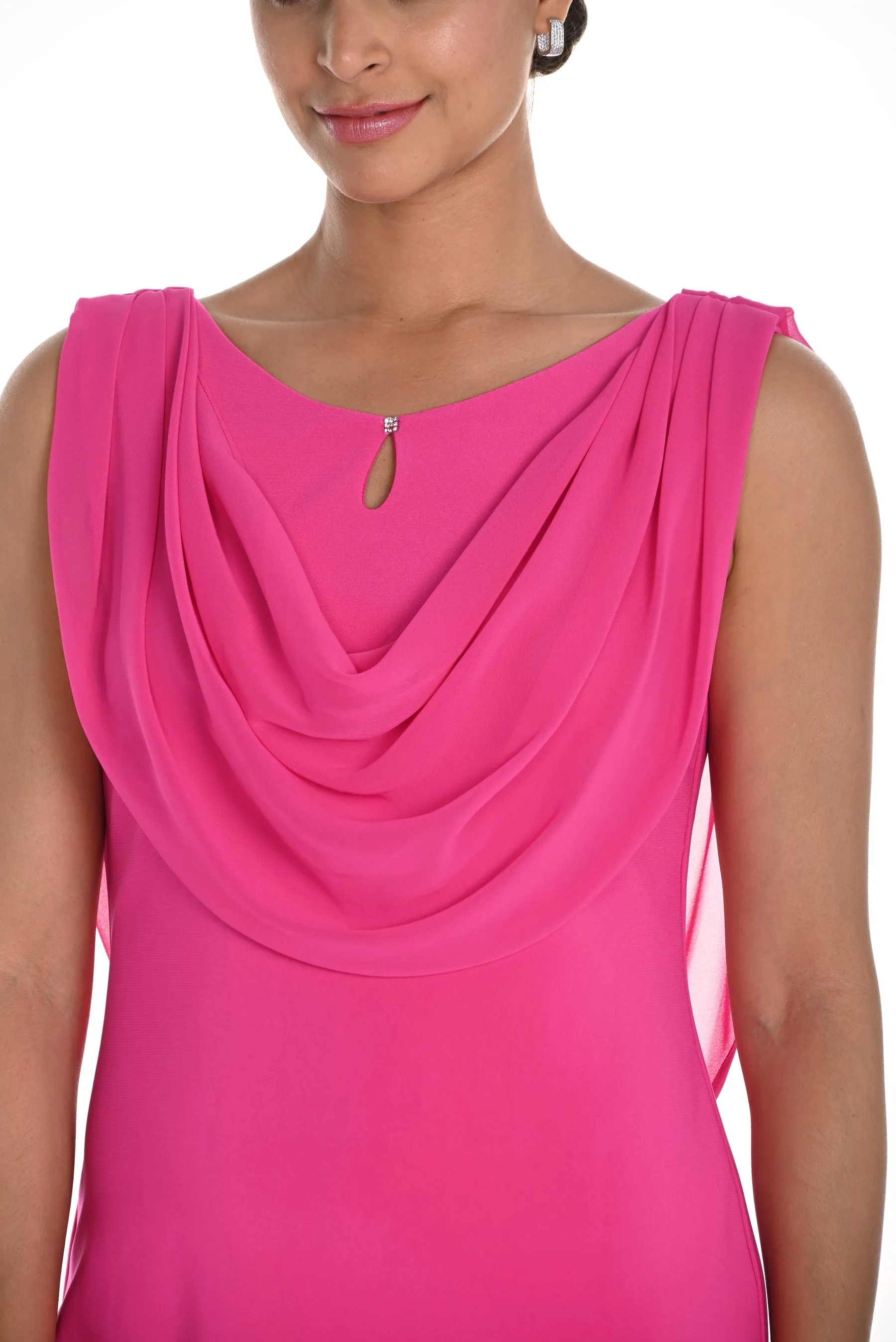 Bright Pink Draped Cowl-Neck Knit Dress