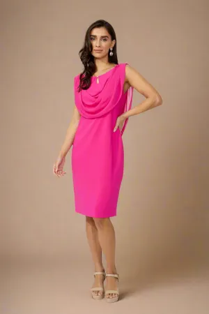 Bright Pink Draped Cowl-Neck Knit Dress