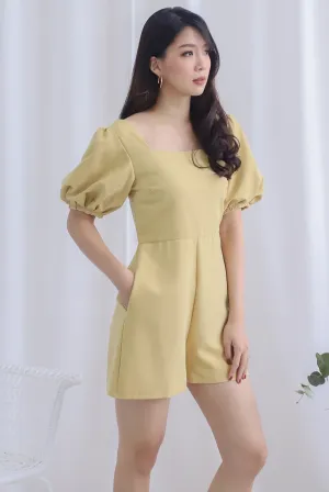 Brogen Puffy Sleeve Romper In Mustard