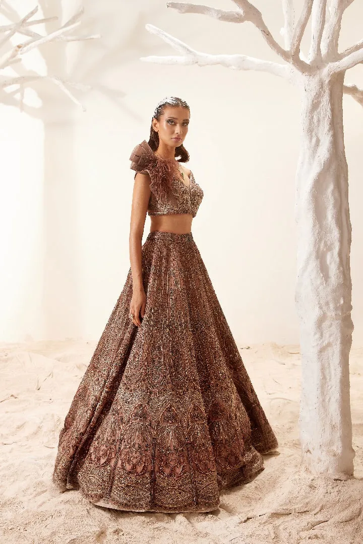 Brown Morris Lehenga