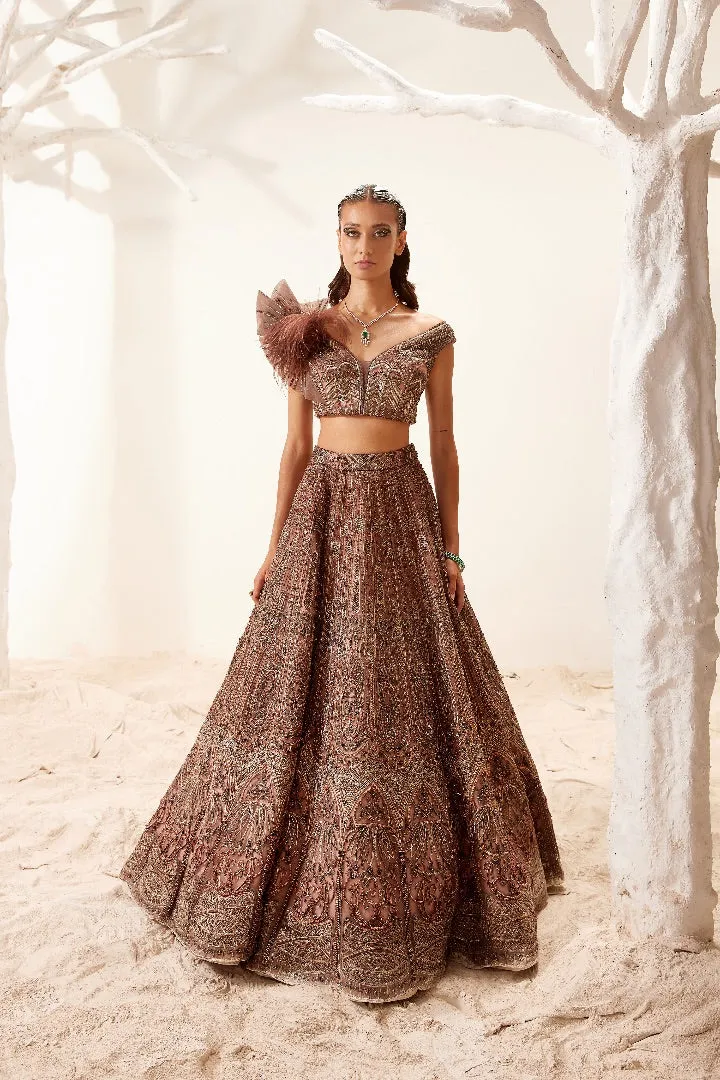 Brown Morris Lehenga