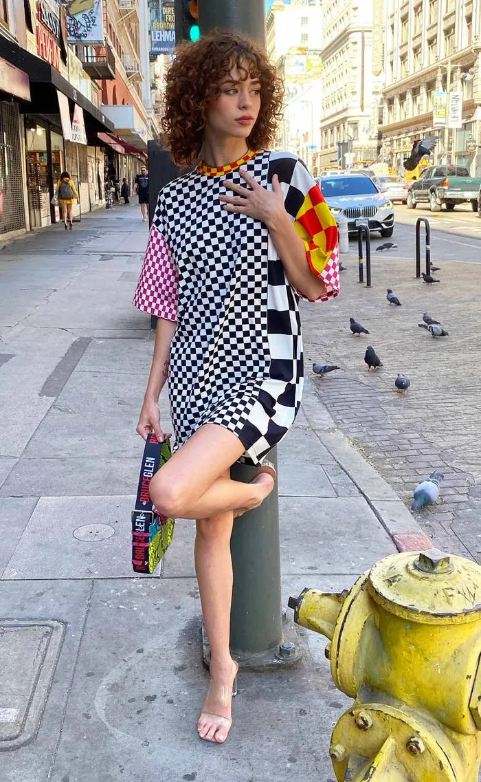 BruceGlen Mixed Check T-Shirt Dress (As worn by Gwen Stefani)