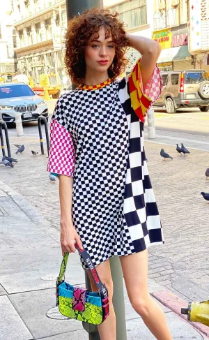 BruceGlen Mixed Check T-Shirt Dress (As worn by Gwen Stefani)