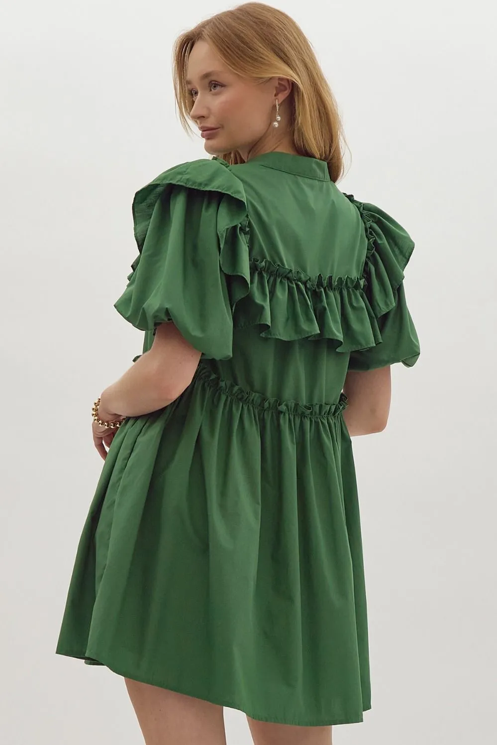 Bubble Sleeve Button Down Mini Dress {Amazon Green}