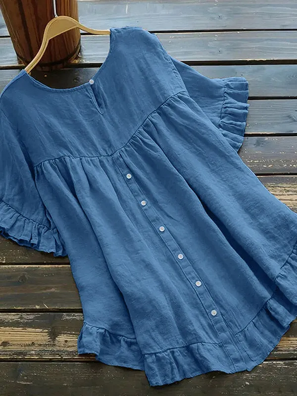 Button Ruffle Blouse--Clearance