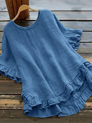 Button Ruffle Blouse--Clearance