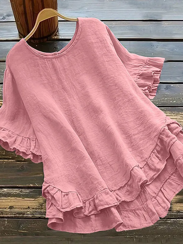 Button Ruffle Blouse--Clearance