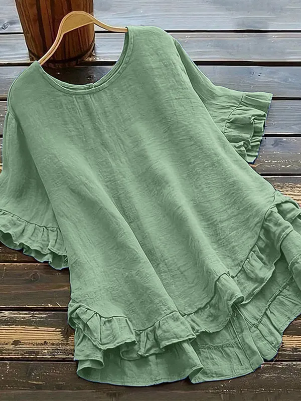 Button Ruffle Blouse--Clearance