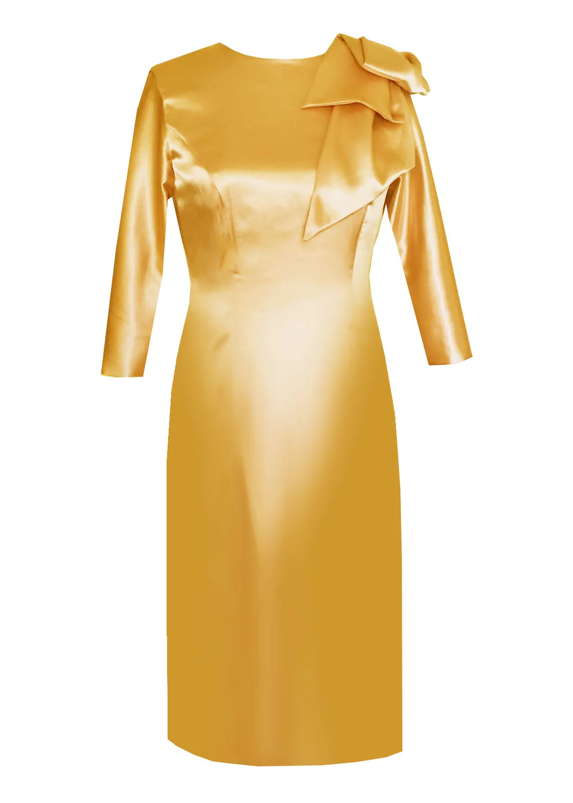 CaeliNYC Hestia Satin Sheath Dress with Modern Bow - More Colors