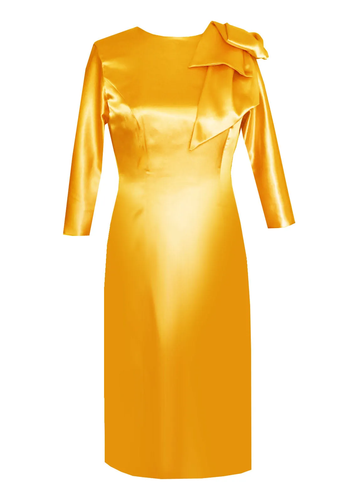 CaeliNYC Hestia Satin Sheath Dress with Modern Bow - More Colors