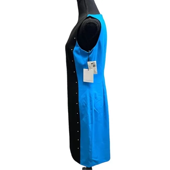 Calvin Klein Black Blue Color-block Sheath Dress