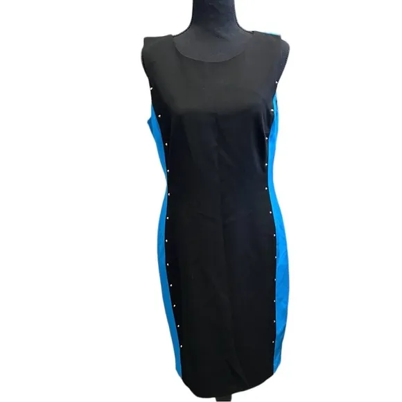 Calvin Klein Black Blue Color-block Sheath Dress