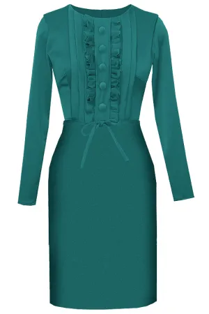 Calypso Sheath Dress with Ruffles and Long Sleeves