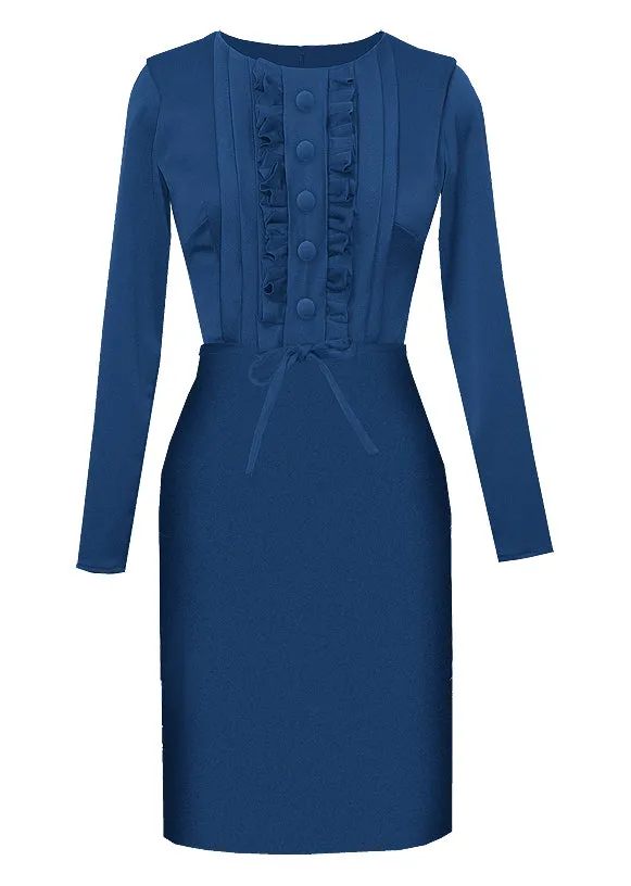 Calypso Sheath Dress with Ruffles and Long Sleeves