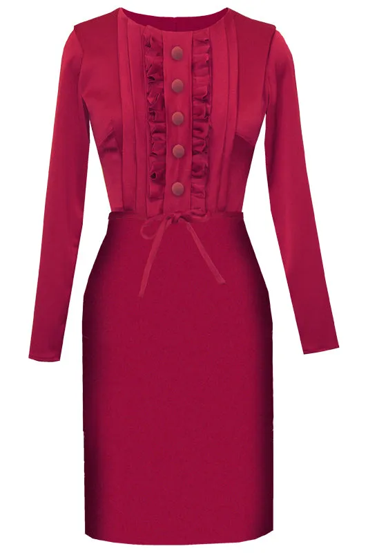 Calypso Sheath Dress with Ruffles and Long Sleeves