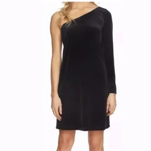 CeCe Cynthia Steffe Black Velvet Dress Small One Shoulder