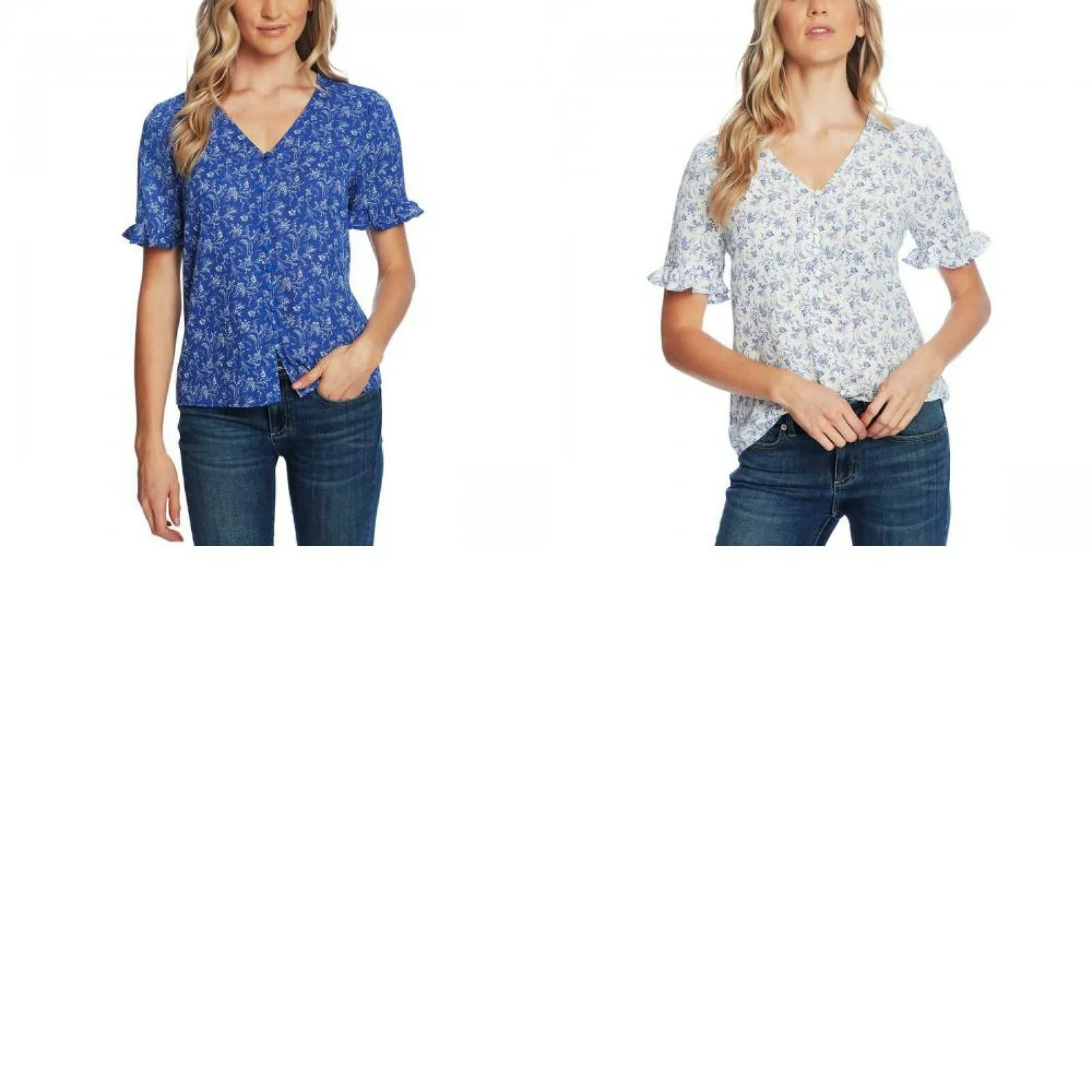Cece Women's Toile Print Ruffle-Sleeve Button Front Blouse