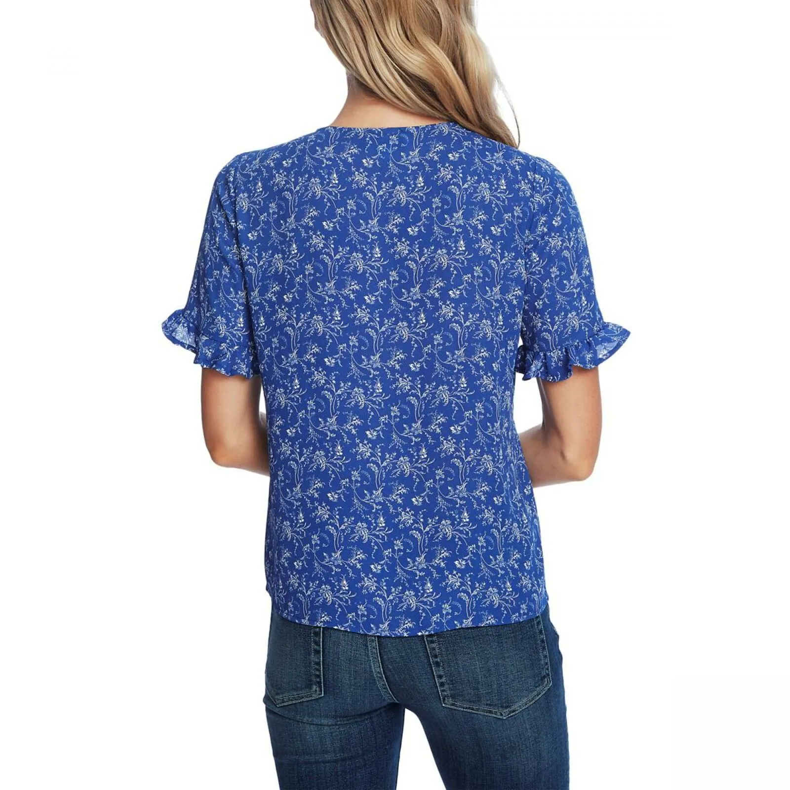 Cece Women's Toile Print Ruffle-Sleeve Button Front Blouse