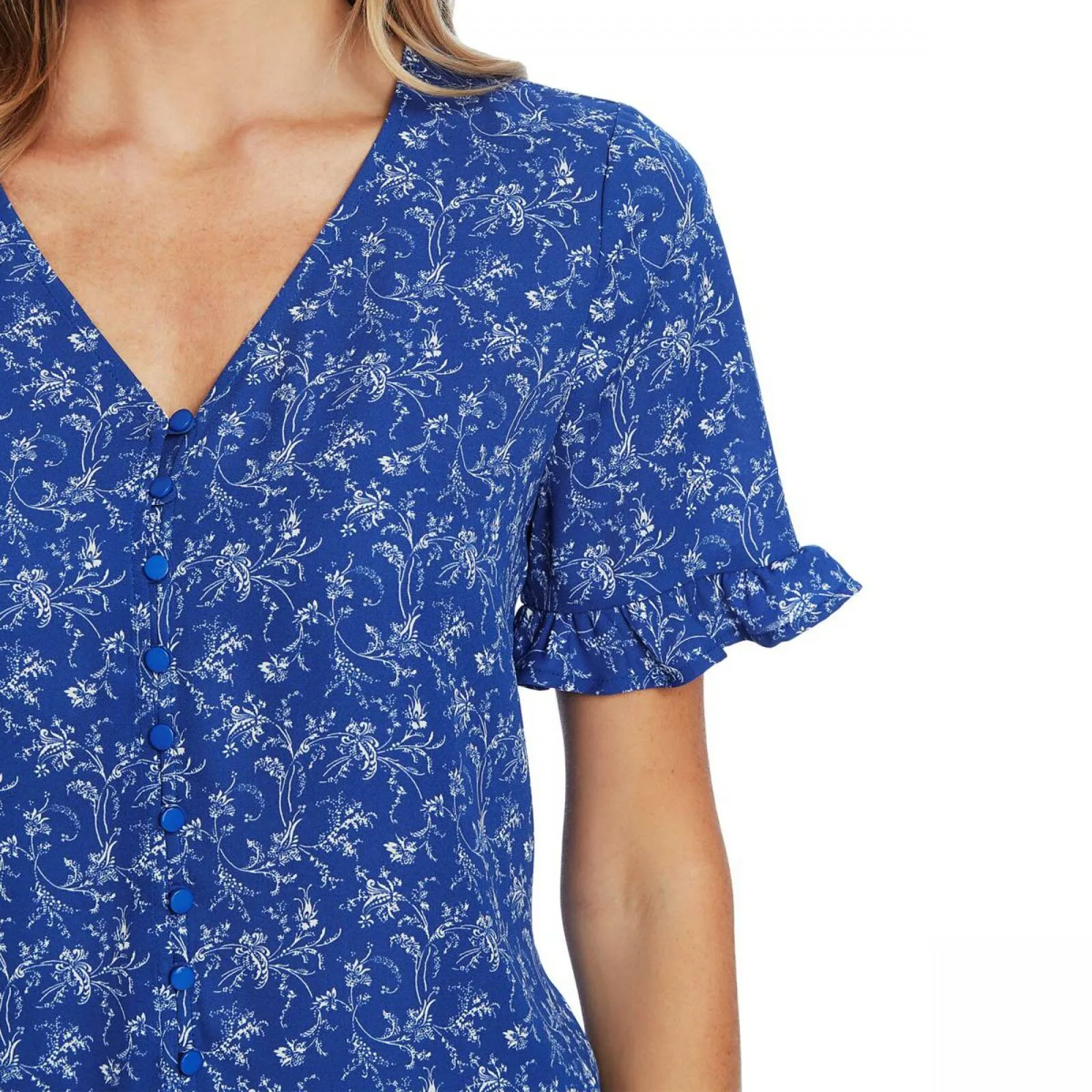 Cece Women's Toile Print Ruffle-Sleeve Button Front Blouse