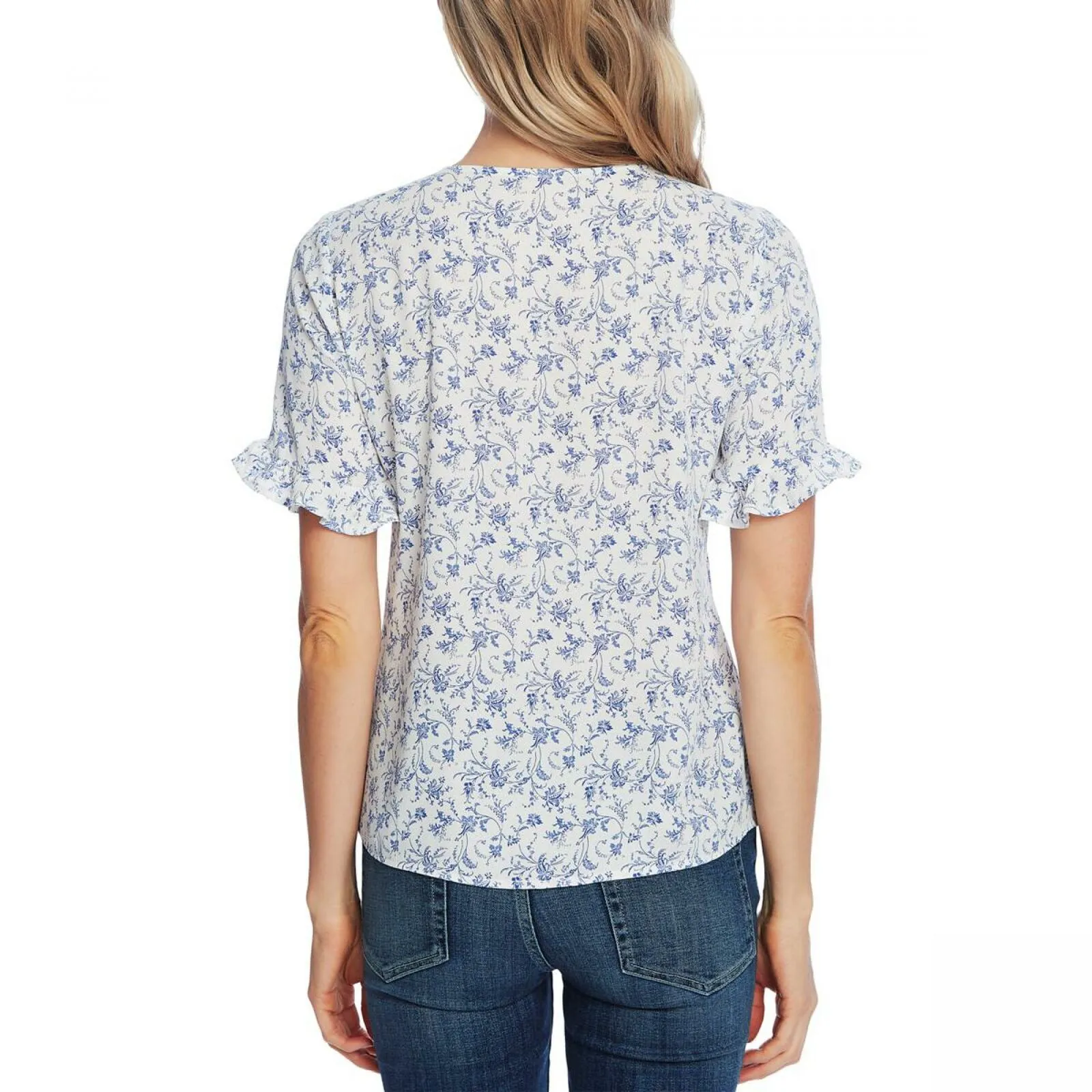 Cece Women's Toile Print Ruffle-Sleeve Button Front Blouse