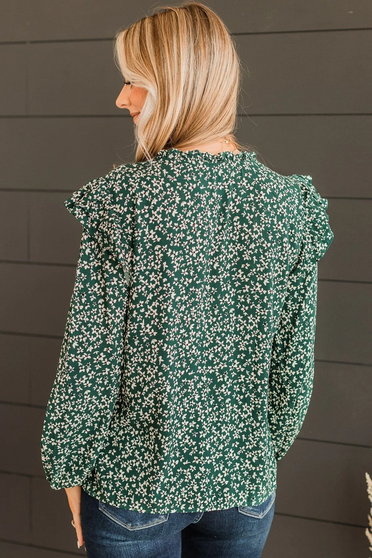 Celebrate Together Floral Blouse- Hunter Green
