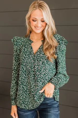 Celebrate Together Floral Blouse- Hunter Green
