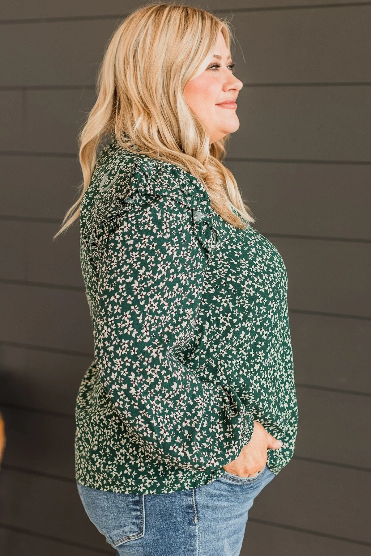 Celebrate Together Floral Blouse- Hunter Green