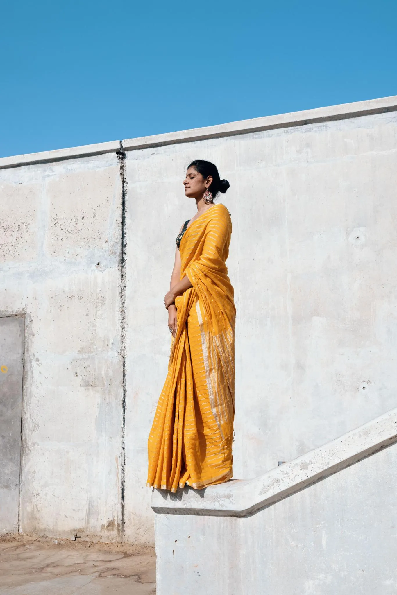 Celebrating Bengal craft traditions - Sitara- Mustard zari cotton saree