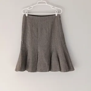 Chaps Wool A-line Lined Tweed Skirt Pleated Flounce Grey Brown Size 6