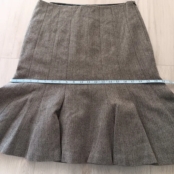 Chaps Wool A-line Lined Tweed Skirt Pleated Flounce Grey Brown Size 6