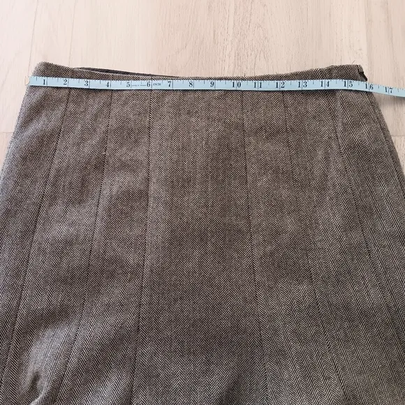 Chaps Wool A-line Lined Tweed Skirt Pleated Flounce Grey Brown Size 6