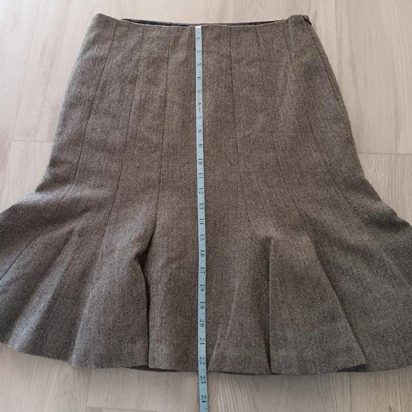 Chaps Wool A-line Lined Tweed Skirt Pleated Flounce Grey Brown Size 6