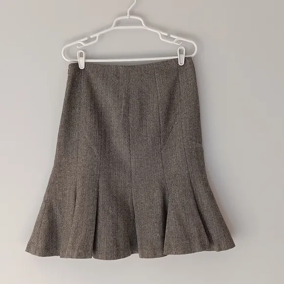 Chaps Wool A-line Lined Tweed Skirt Pleated Flounce Grey Brown Size 6