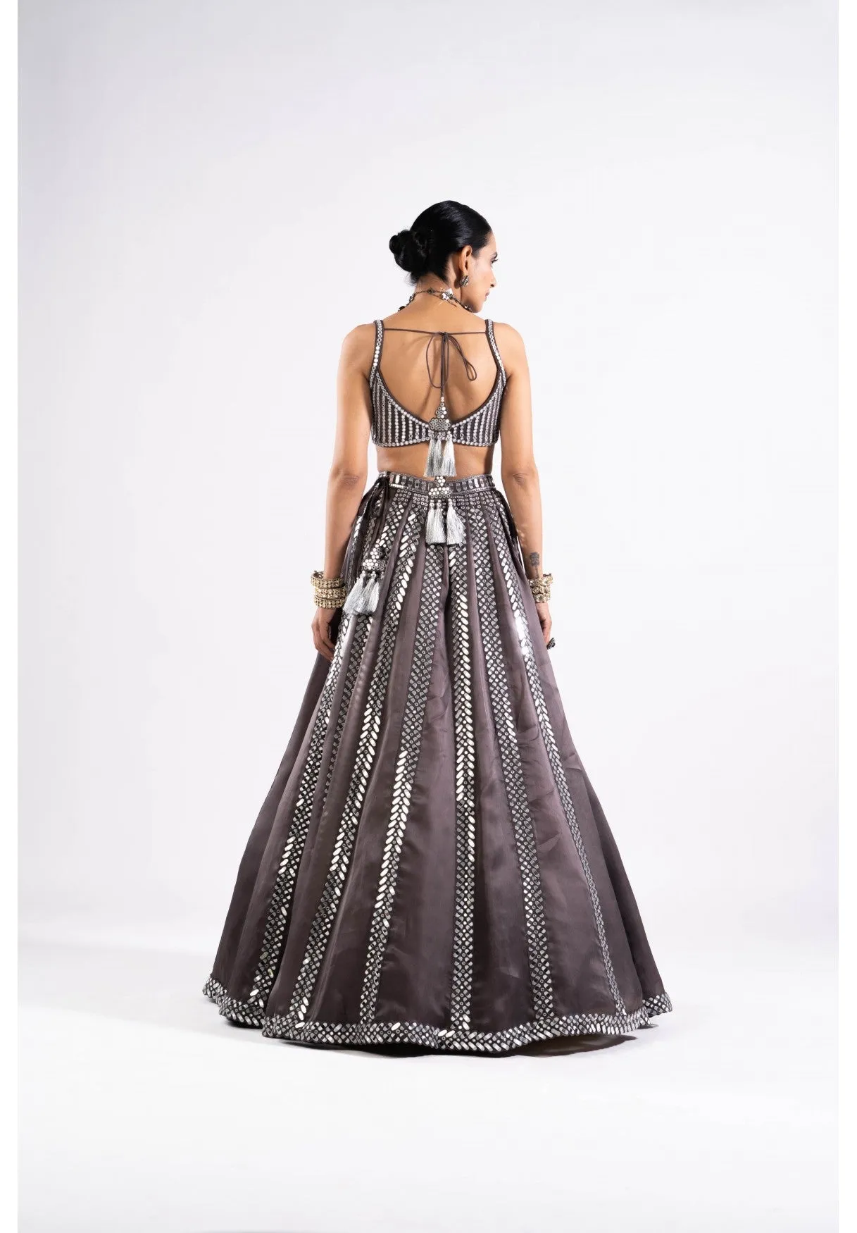 Charcoal Grey Mirror Seam Lehenga With Mirror Blouse