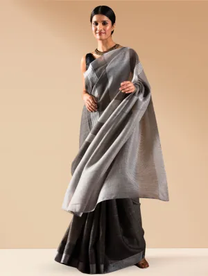 Charcoal Khadi Linen Blend Saree with Blouse Fabric