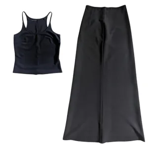Charles Chang-Lima Womens Black Maxi Skirt Tank Top Blouse Suit Set Size 4 Rayon