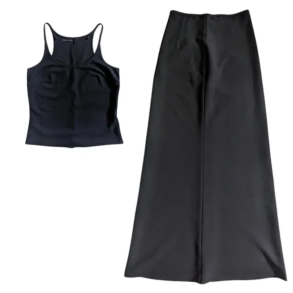 Charles Chang-Lima Womens Black Maxi Skirt Tank Top Blouse Suit Set Size 4 Rayon