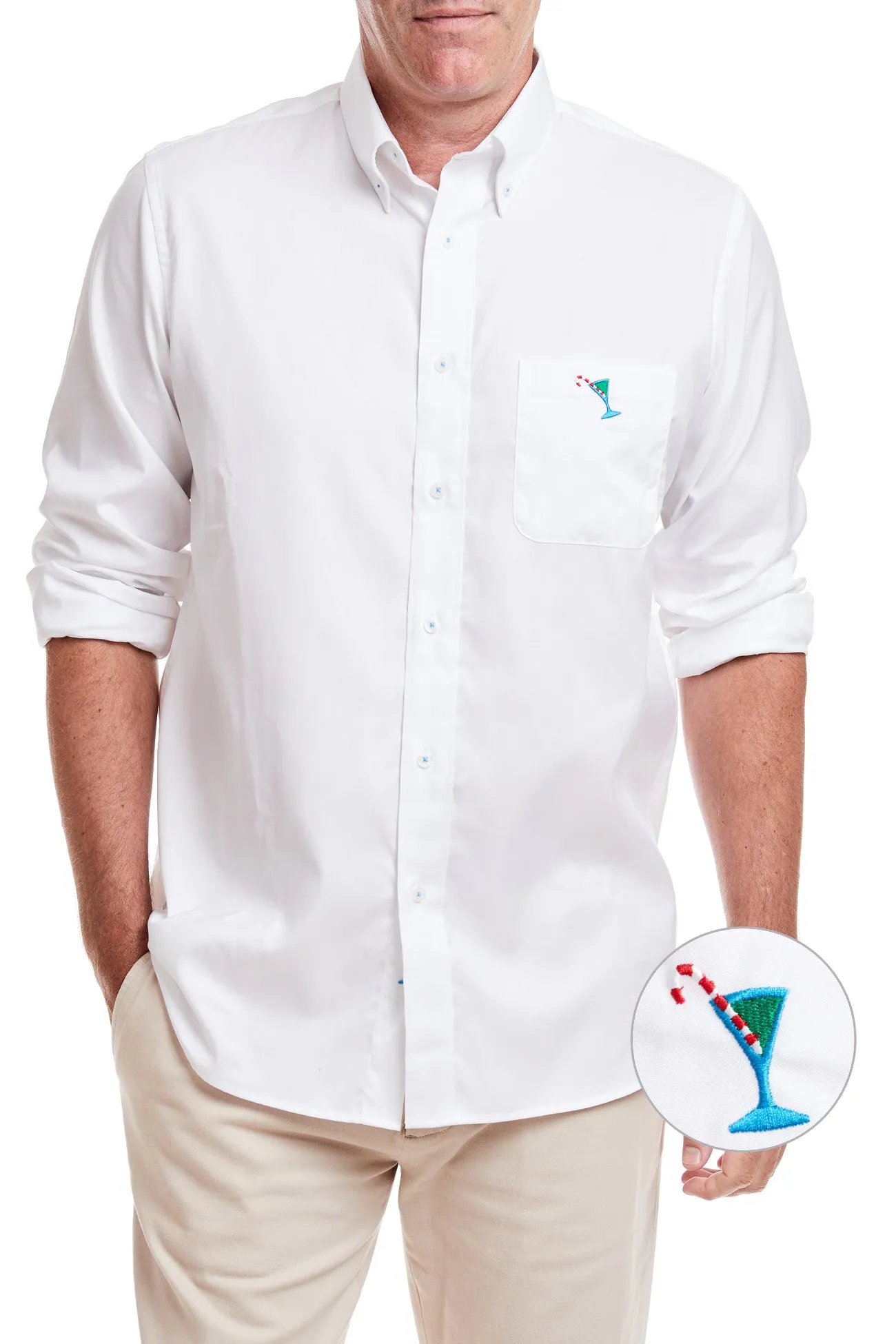 Chase Shirt White Oxford with Single Martini Candy Cane