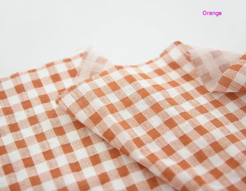 Checkered Cotton Linen Gauze Fabric, Plaid Soft Gauze Fabric, 7 Colors - By the Yard 42397-1