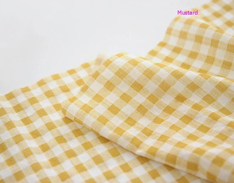 Checkered Cotton Linen Gauze Fabric, Plaid Soft Gauze Fabric, 7 Colors - By the Yard 42397-1
