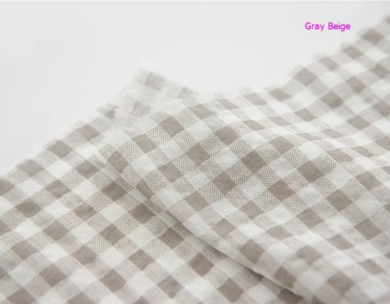 Checkered Cotton Linen Gauze Fabric, Plaid Soft Gauze Fabric, 7 Colors - By the Yard 42397-1