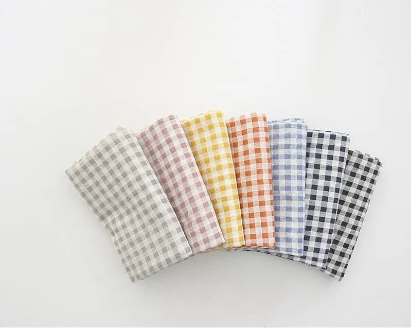 Checkered Cotton Linen Gauze Fabric, Plaid Soft Gauze Fabric, 7 Colors - By the Yard 42397-1