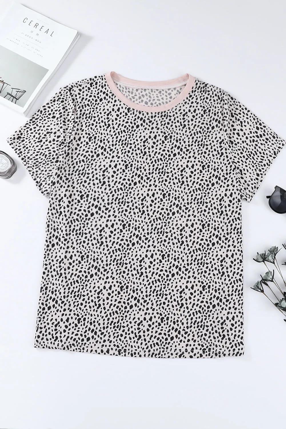 Cheetah Print O-neck Short Sleeve T Shirt