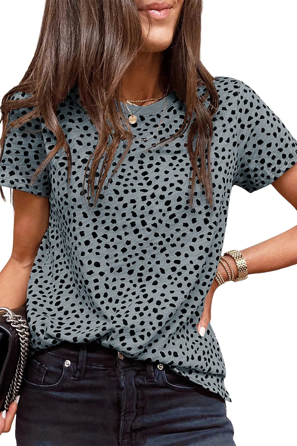 Cheetah Print O-neck Short Sleeve T Shirt