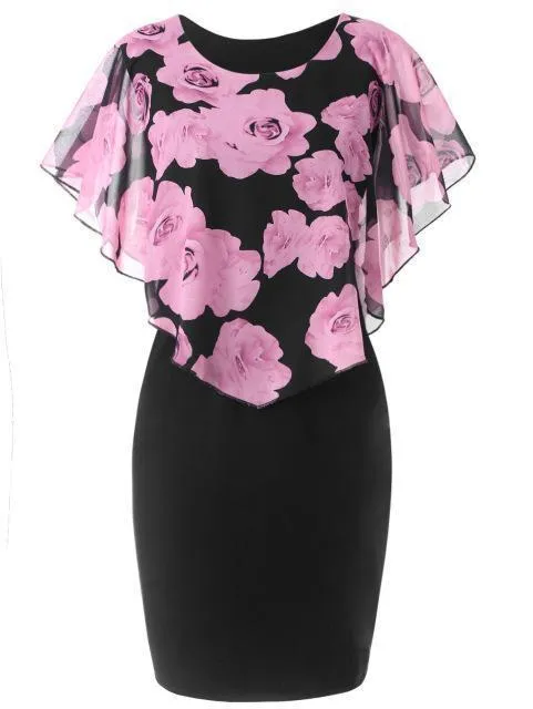 Chiffon Overlay Pencil Dress